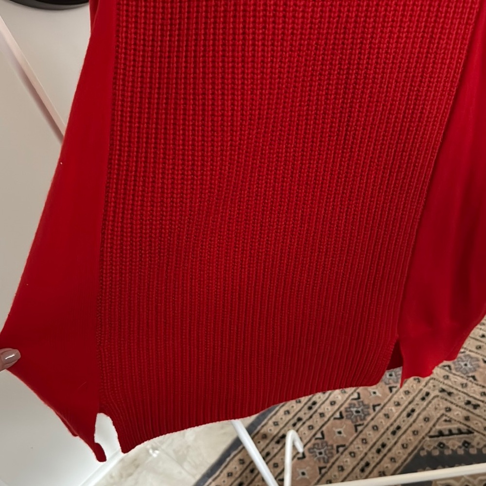 Red Ribbed Cowl Neck Sweater - Picture 2 of 5